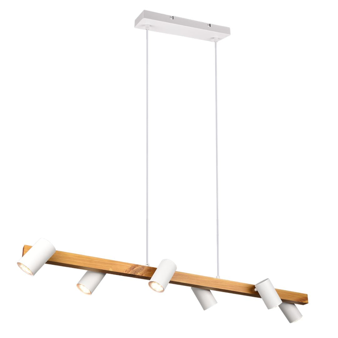 Sospensione lineare in legno e metallo con spot GU10 orientabili art MARLEY