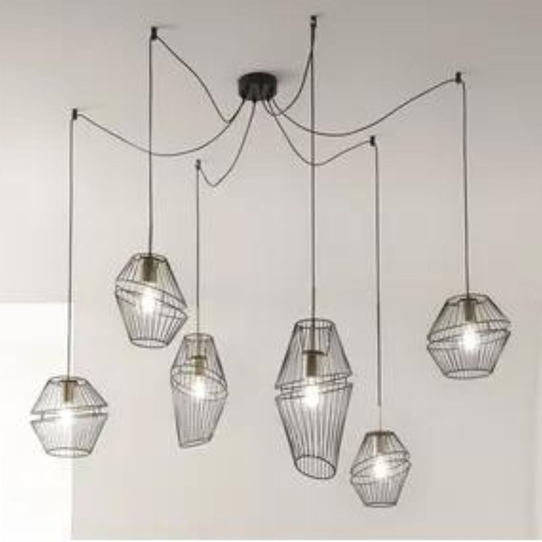 Sospensione industrial su piastra tonda o su cavi per decentramento art KIKO-S3 e KIKO-S6