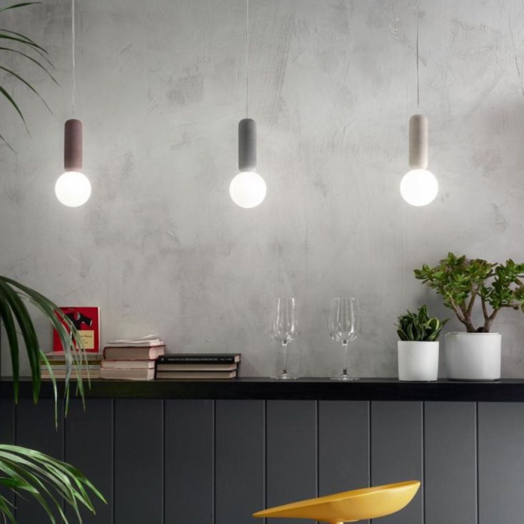 Sospensione in cemento e sferetta in vetro bianco art ROCK S1