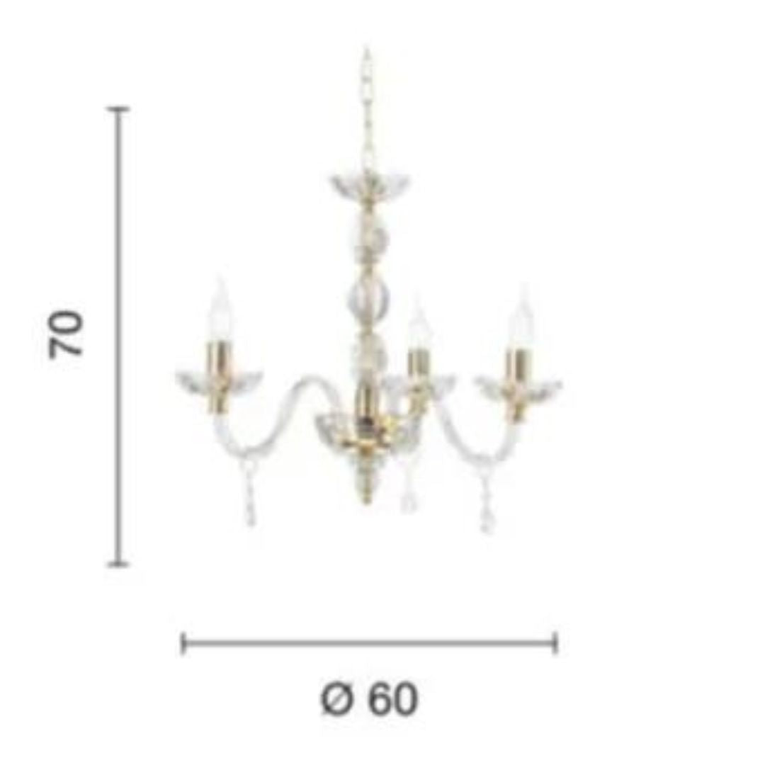 Lampadario 3 luci in cristallo trasparente e parti metalliche oro art BRIGIDA/3L