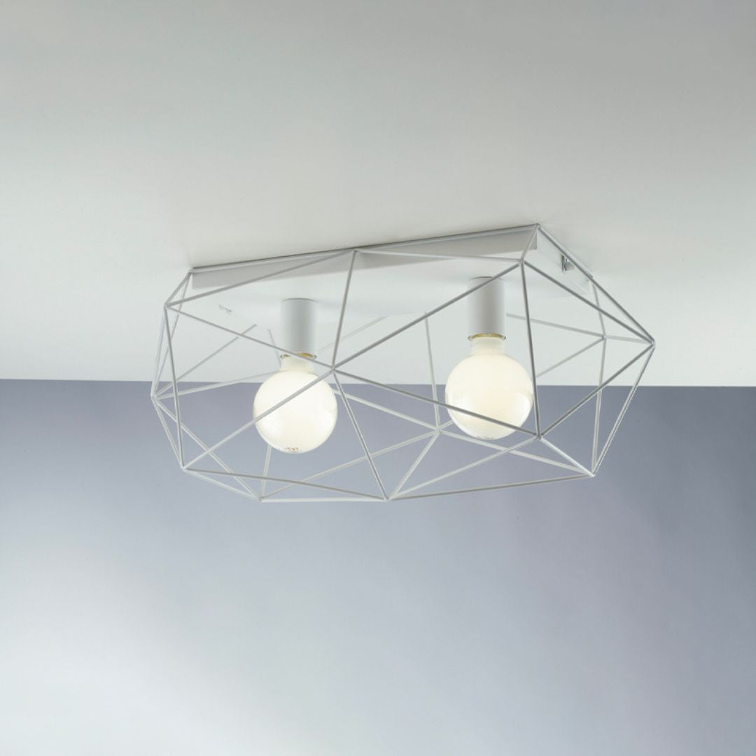 Plafoniera industrial in metallo 2 luci E27 colore bianco o nero/oro art ABRAXAS-PL2