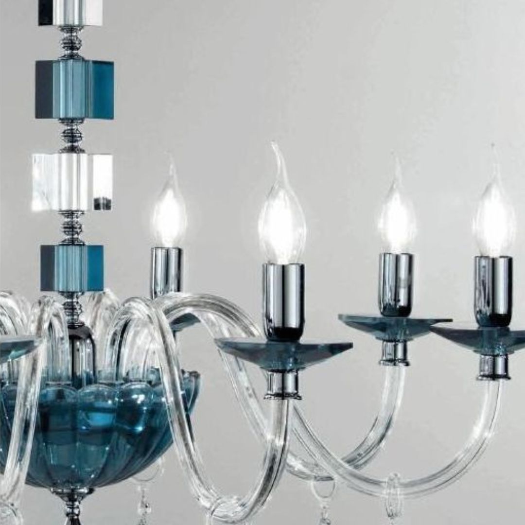 Lampadario in cristallo 12 luci in 4 colorazioni bianco, fumè, tortora e ottanio art LIVIA/S12