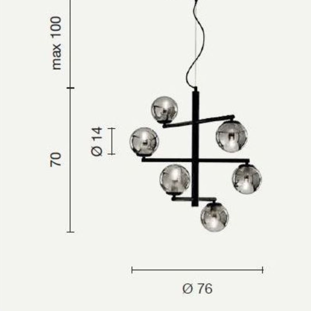Lampadario moderno sfere in vetro 6 luci sfalsato in 3 colori art GIZAH