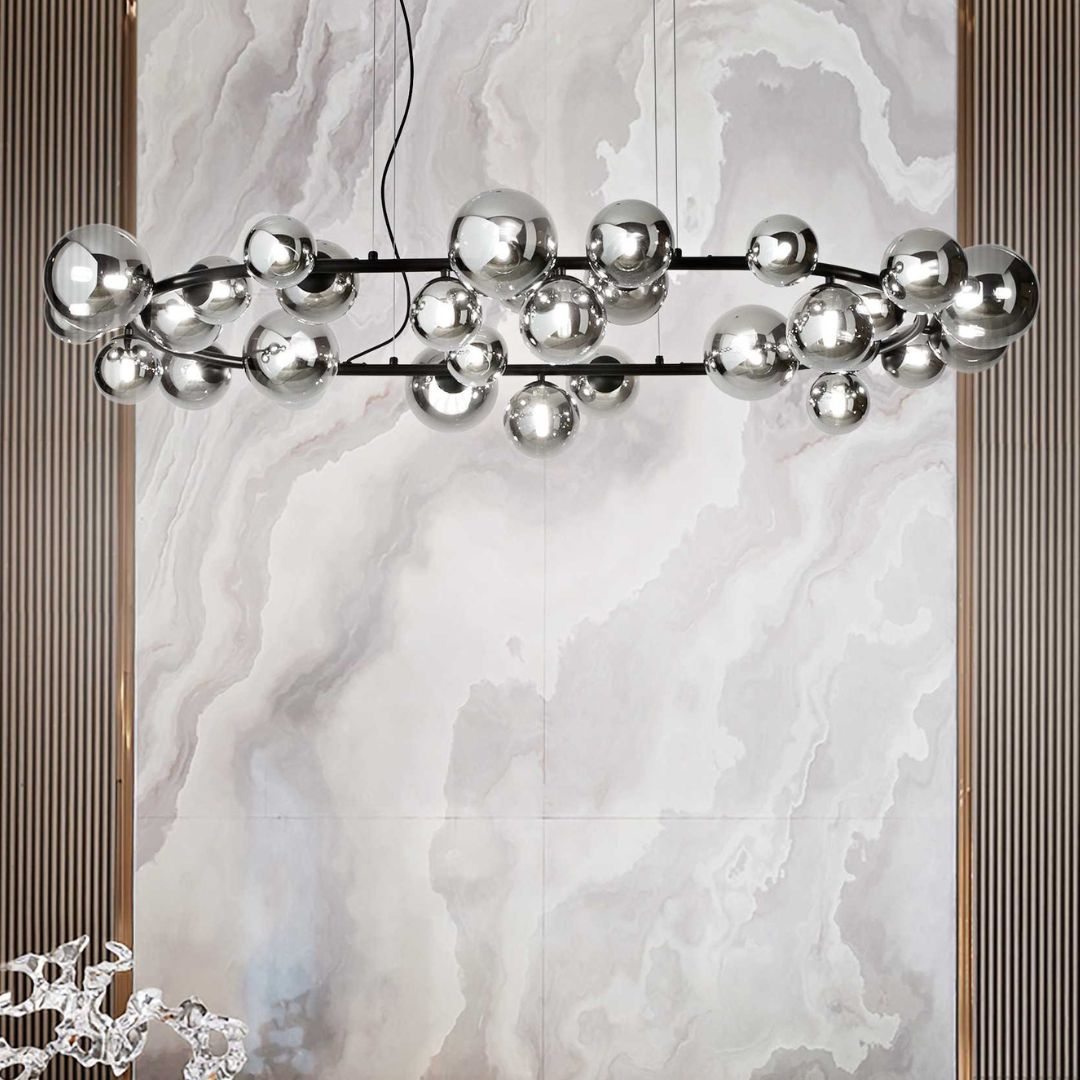 Sospensione ad anello in metallo con sfere in vetro art Perlage sp30