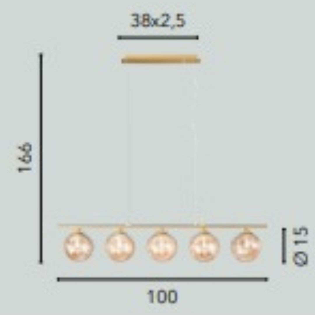 Sospensione in metallo lineare con sfere in vetro 5 luci G9 2 colori art HONEY-SQ5