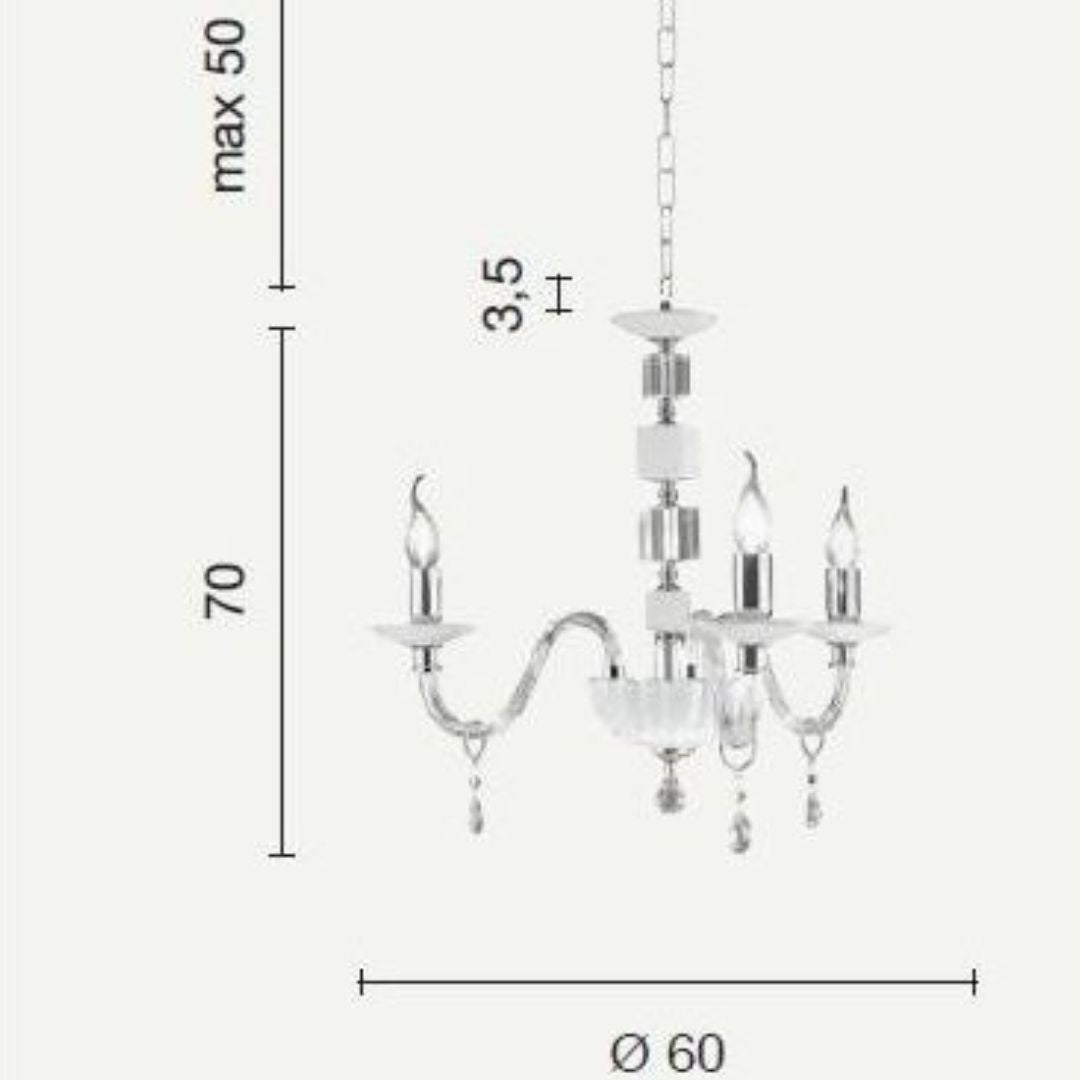 Lampadario in cristallo 3 luci 4 colorazioni bianco, fumè, tortora e ottanio art LIVIA/S3