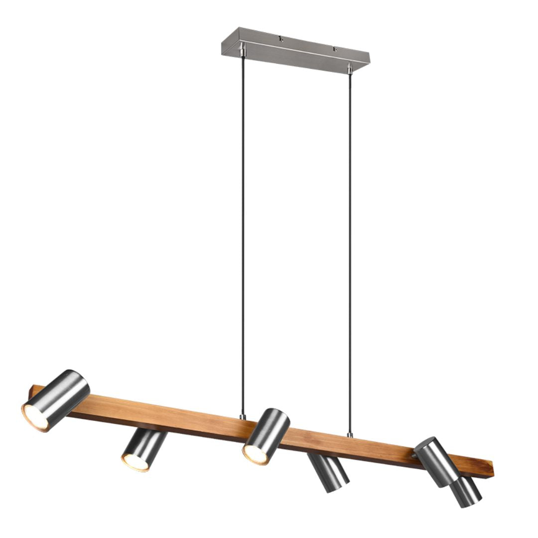 Sospensione lineare in legno e metallo con spot GU10 orientabili art MARLEY