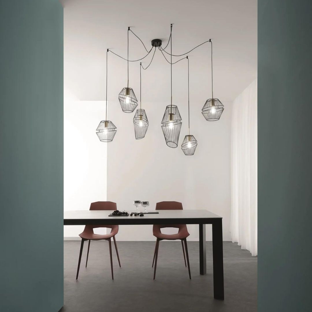 Sospensione industrial su piastra tonda o su cavi per decentramento art KIKO-S3 e KIKO-S6