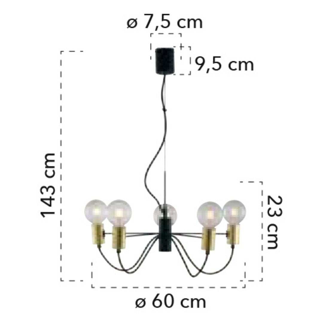 Sospensione in metallo nero e oro stile industrial minimal art AXON-S8 e AXON-S5