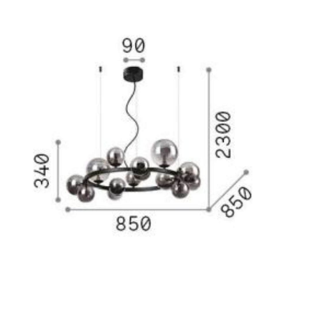Sospensione anello Ø85cm in metallo con sfere in vetro art Perlage SP14