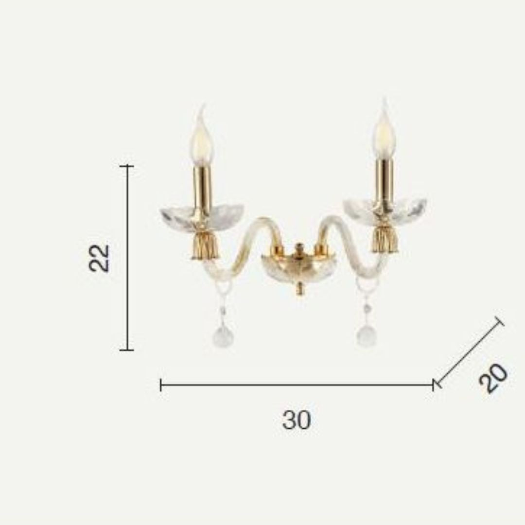 Applique una e due luci in vetro e cristallo, parti metalliche oro art ROXANNE AP1-AP2