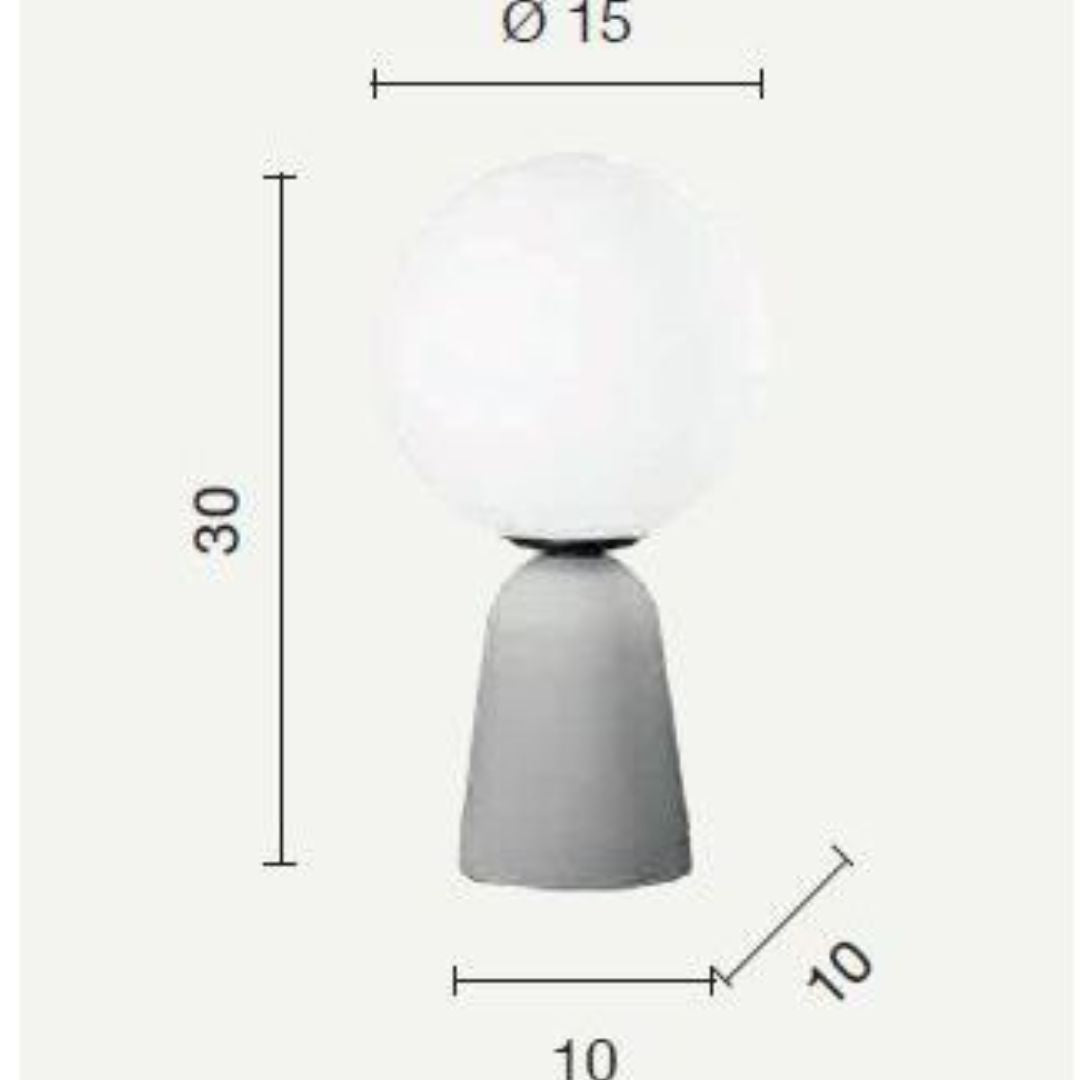 Lume da comodino in cemento e sferetta in vetro bianco art ROCK/L