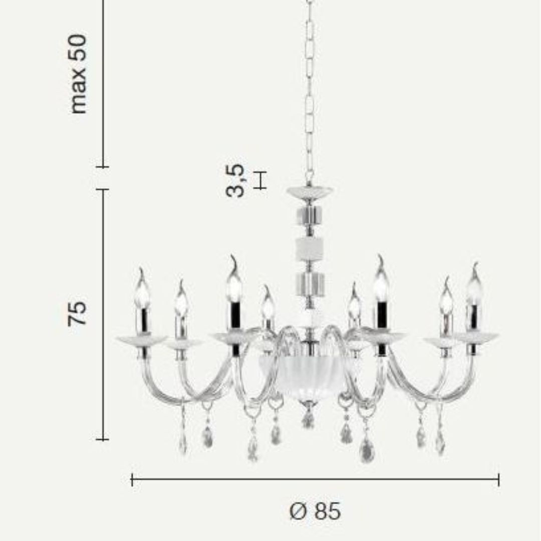 Lampadario in cristallo 8 luci in 4 colorazioni bianco, fumè, tortora e ottanio art. LIVIA/S8
