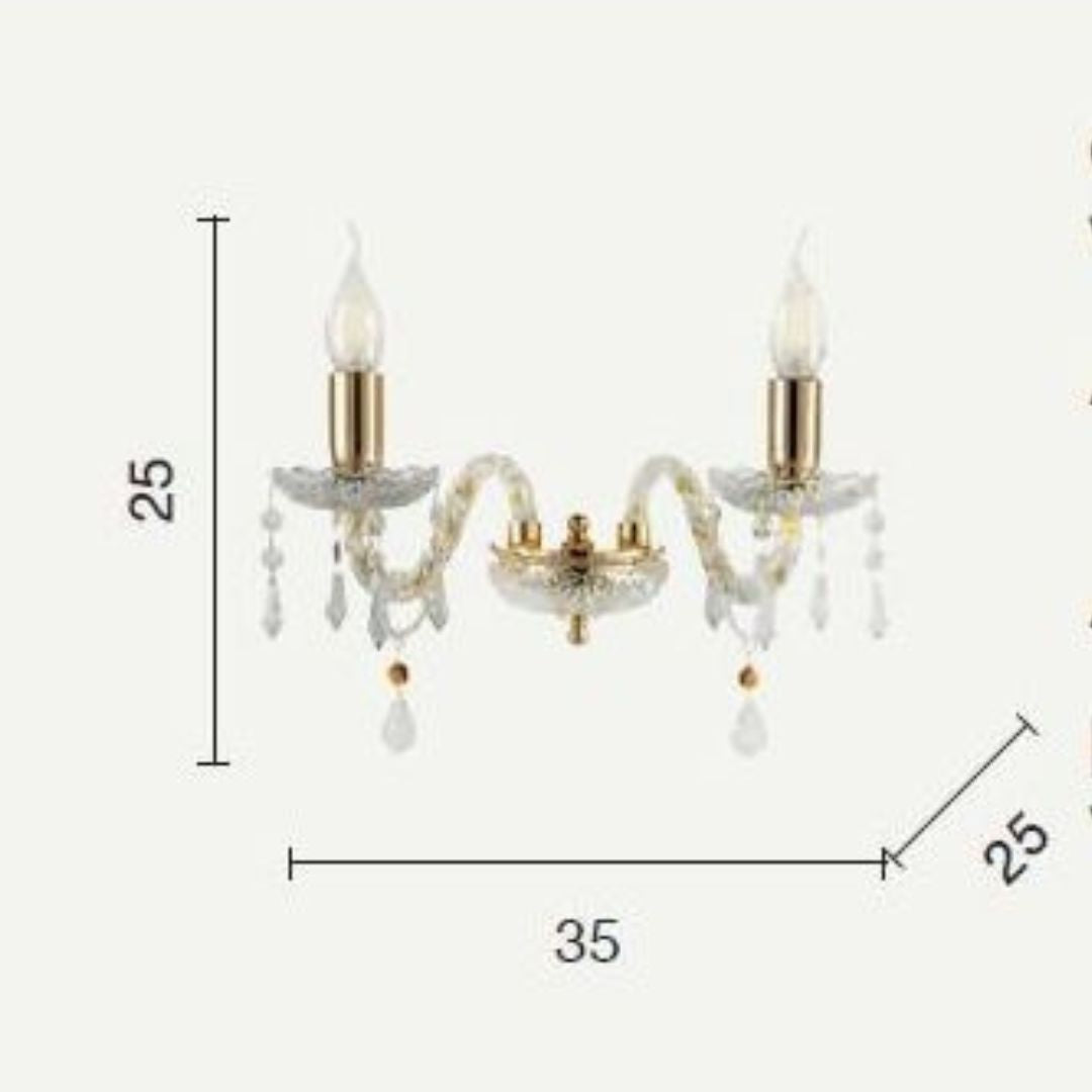Applique in cristallo trasparente con parti metalli che oro o cromo ad una o due luci art DALLAS AP1 - AP2