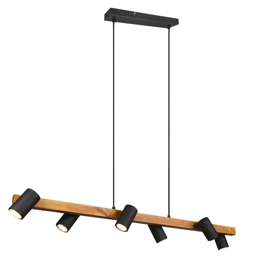 Sospensione lineare in legno e metallo con spot GU10 orientabili art MARLEY