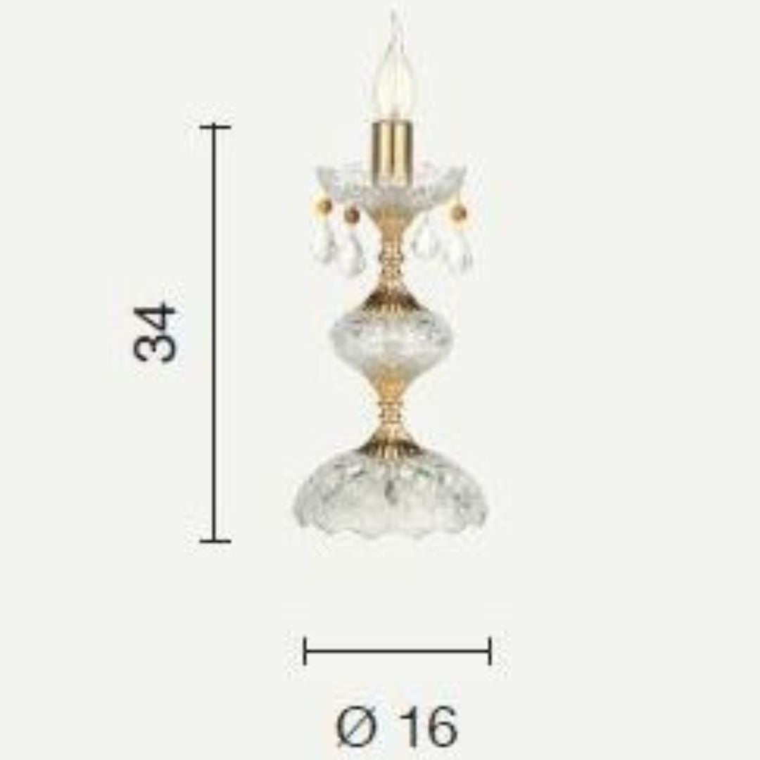 Lume in cristallo trasparente con parti metalliche oro o cromo senza paralume art DALLAS/LP no paralume