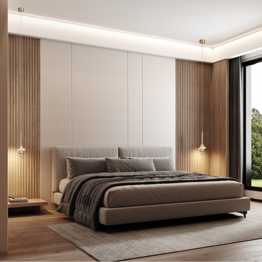 Sospensione da comodino led in alluminio e alabastro art Betty