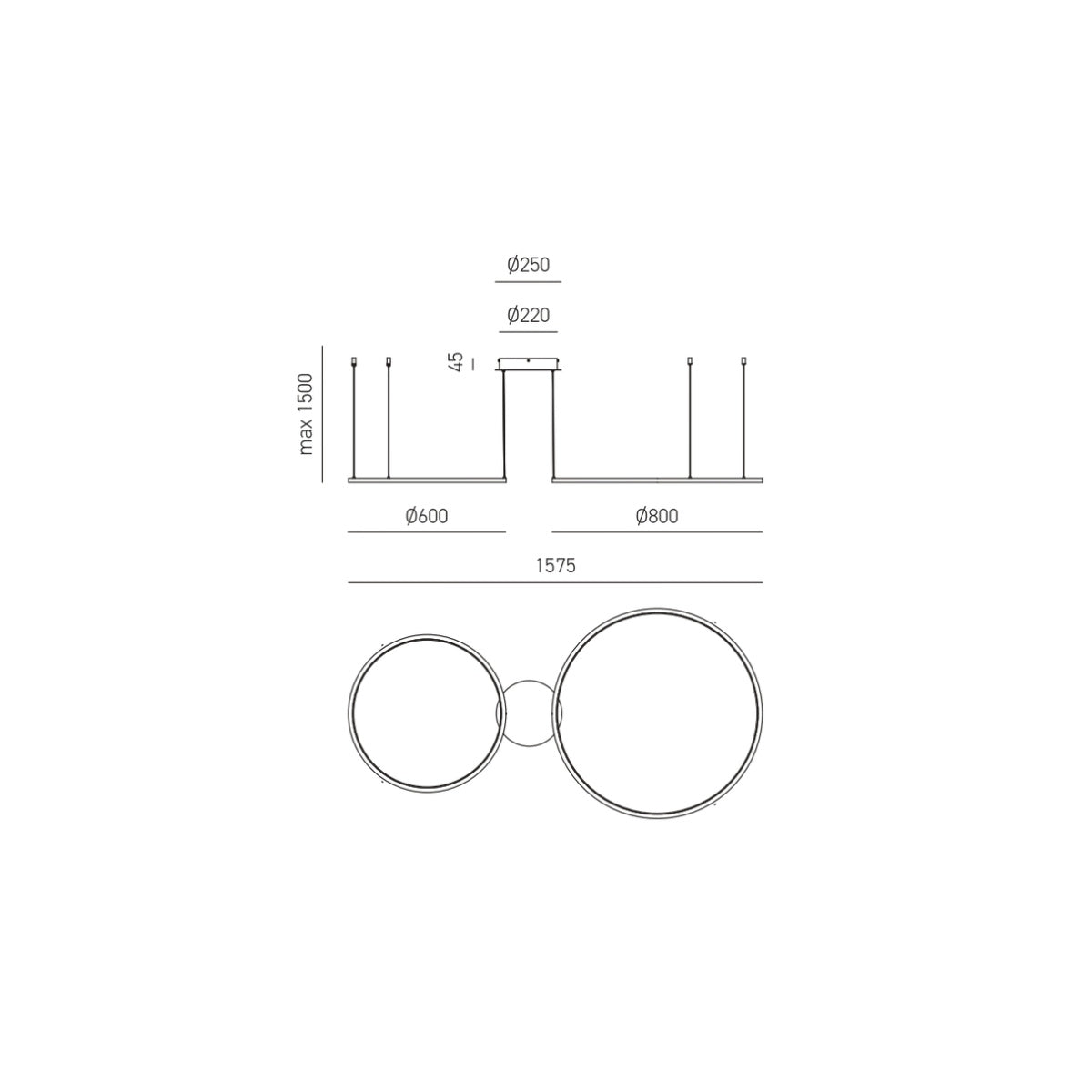Sosp. moderna anello bianco led art ERIKA/S2D (Ø60+Ø80) ed art ERIKA/S3D (Ø60+Ø80+Ø100)