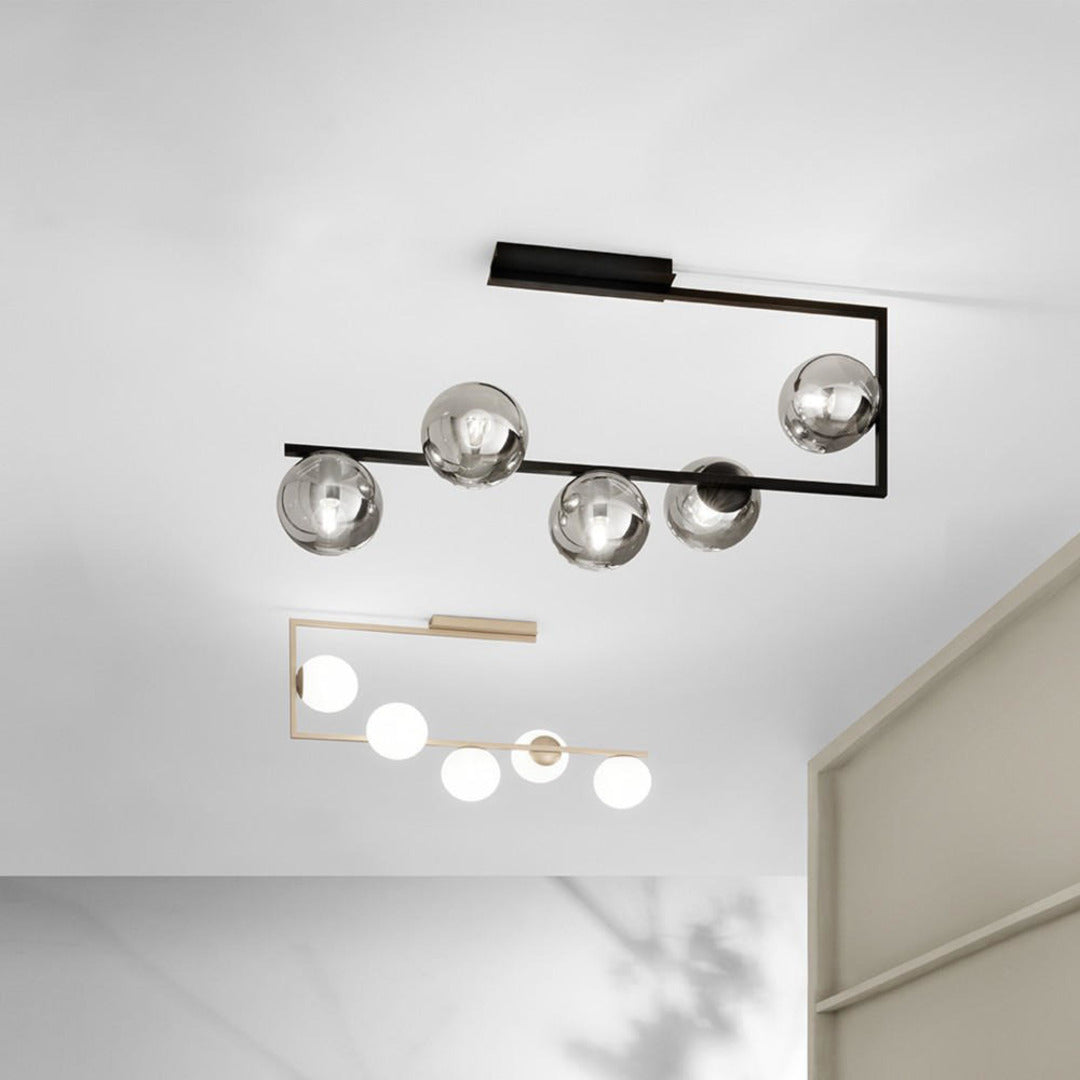 Plafoniera 5 Luci con sfere in vetro soffiato - Oro o Nero - art MONILE PL5