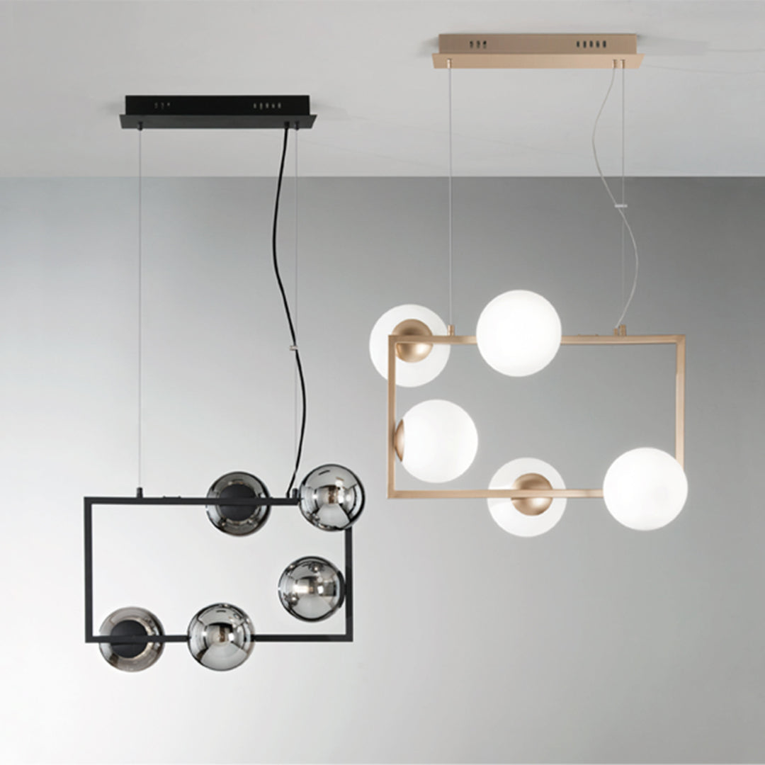 Sospensione 5 Luci con sfere in vetro soffiato - Oro o Nero - art MONILE S5R