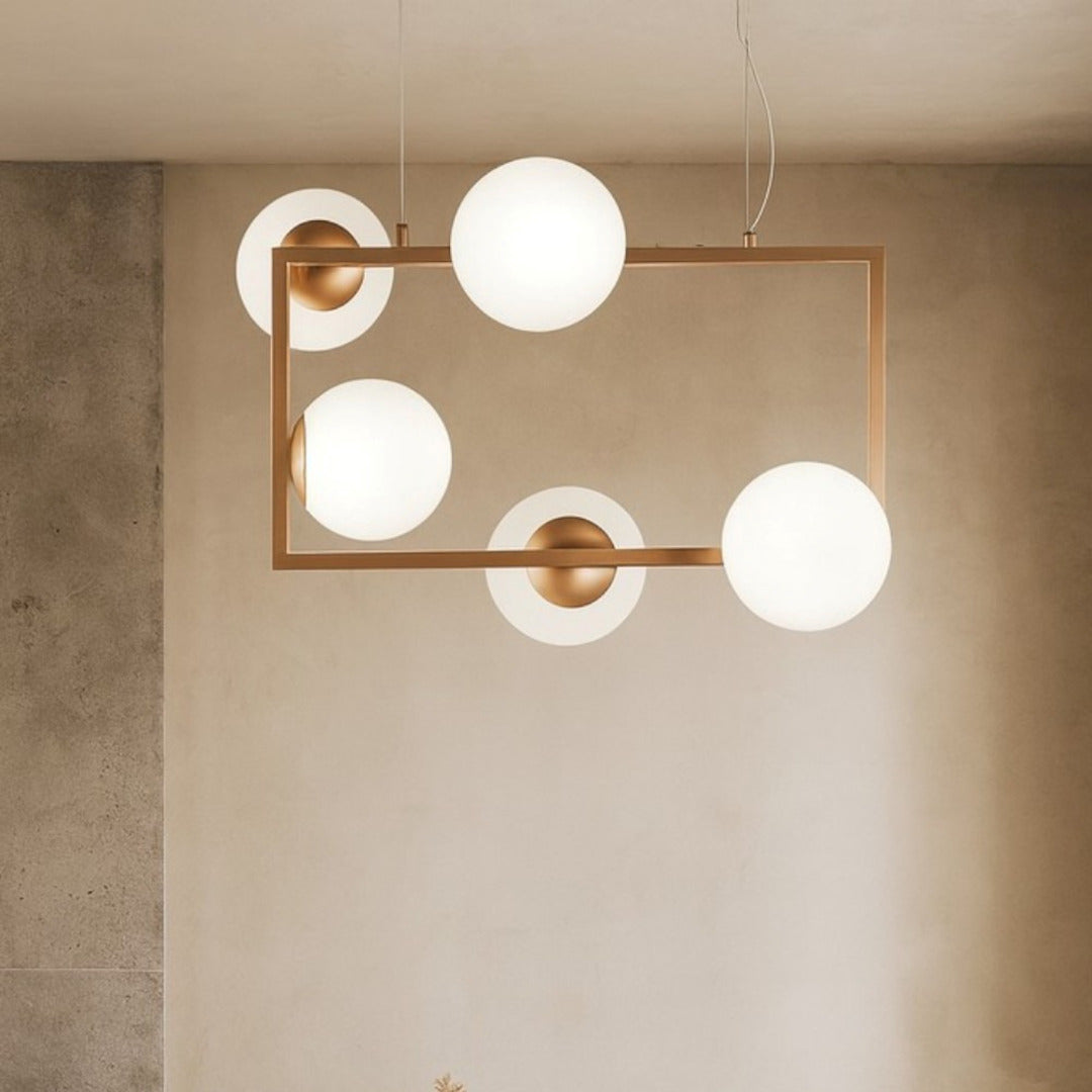Sospensione 5 Luci con sfere in vetro soffiato - Oro o Nero - art MONILE S5R