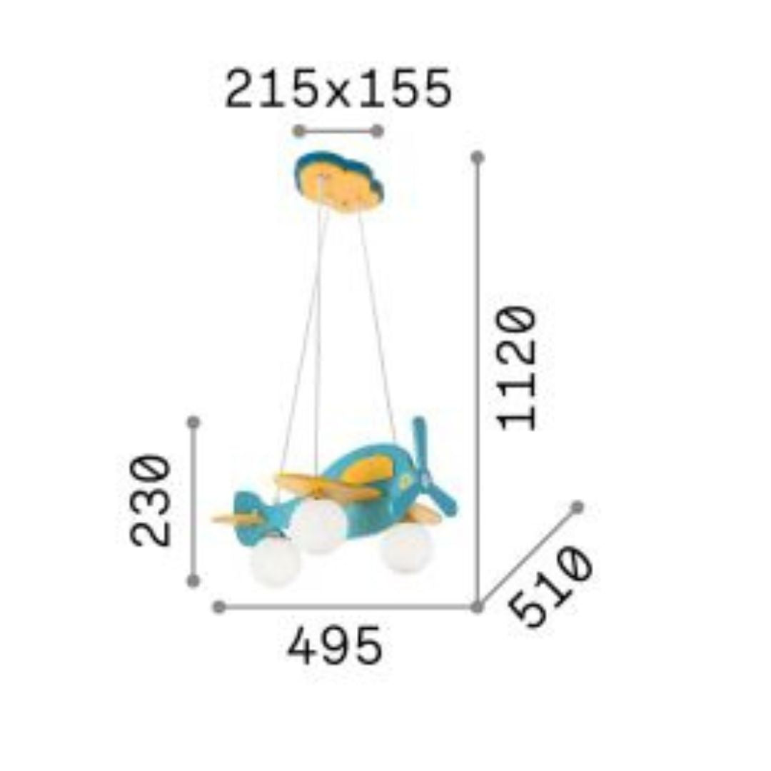 Sospensione aeroplano in legno con sferette in vetro per camerette art AVION