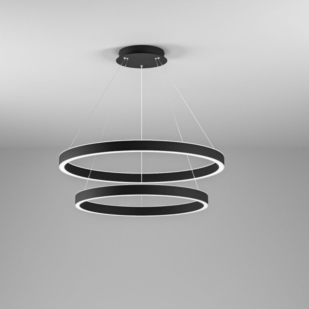 Sospensione 2 anelli led Ø80 + Ø60cm / 3 colori (bianco sat. - nero sat. - oro spazzolato) CRISEIDE S/2G