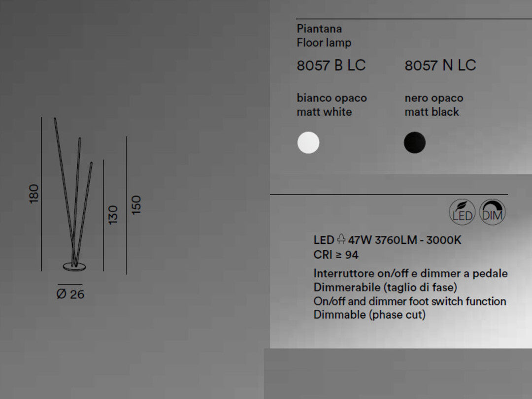 Lampada da terra formata da 3 steli in metallo led art TWINS 8056