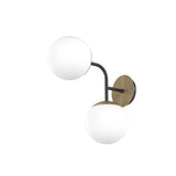 Applique due luci da parete moderna vetro sfera bianca e braccio nero/ottone art Clear 1198/A2