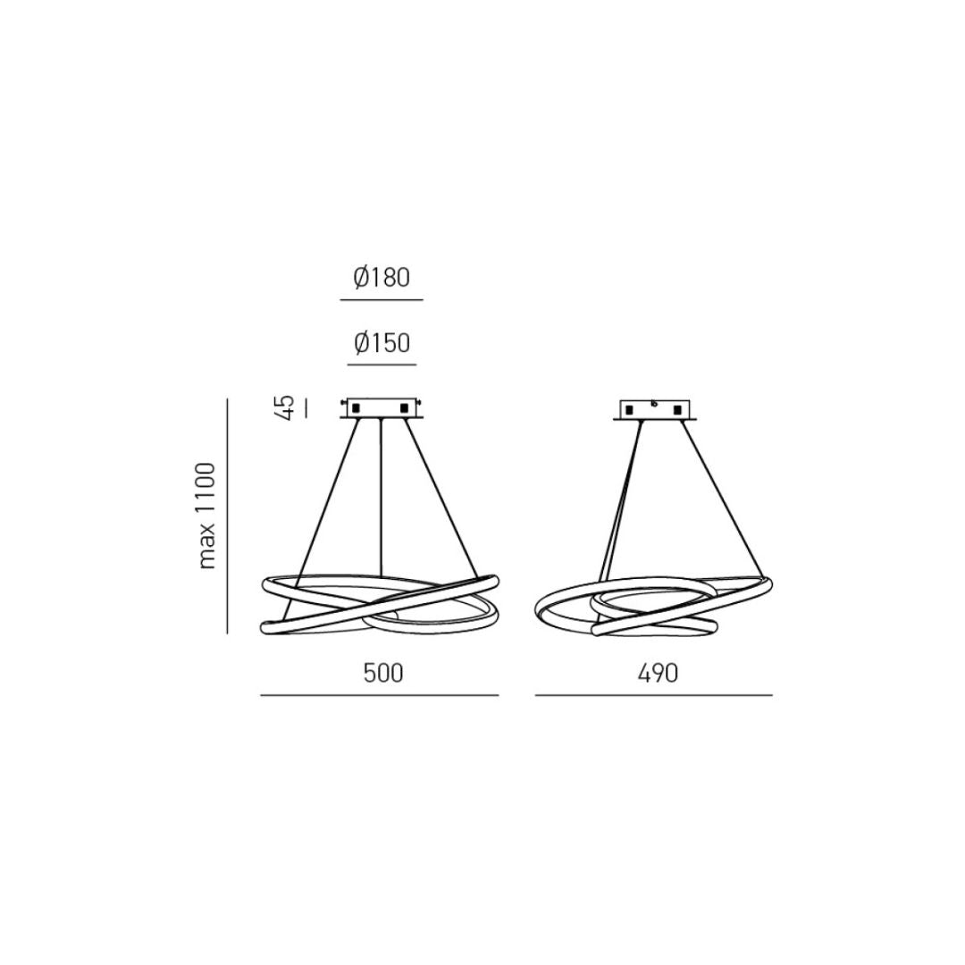 Sosp moderna anello intrecciato led 3 colori Ø50cm DIVA S/P