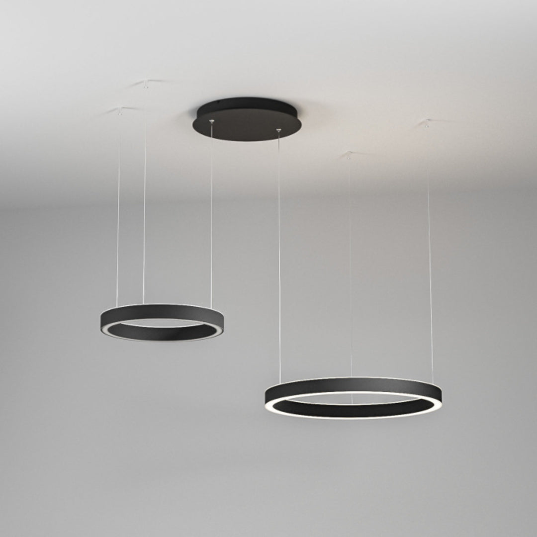 Sospensione 2 anelli led in alluminio  Ø40 + Ø60 / 3 colori (bianco sat - nero sat - oro spazzolato) art CRISEIDE S/2D