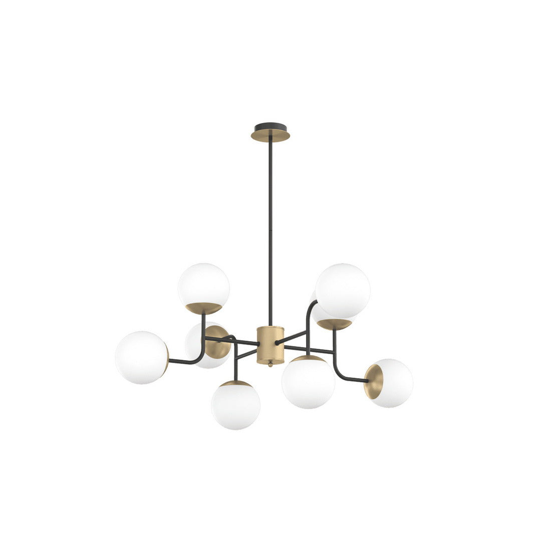 Lampada a sospensione moderna a 8 luci con sfere in vetro bianco e metallo nero e ottone art 1198/L8 Clear