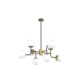 Lampada a sospensione moderna a 8 luci con sfere in vetro bianco e metallo nero e ottone art 1198/L8 Clear
