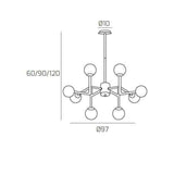Lampada a sospensione moderna a 8 luci con sfere in vetro bianco e metallo nero e ottone art 1198/L8 Clear