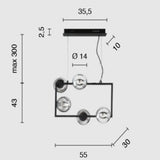 Sospensione 5 Luci con sfere in vetro soffiato - Oro o Nero - art MONILE S5R