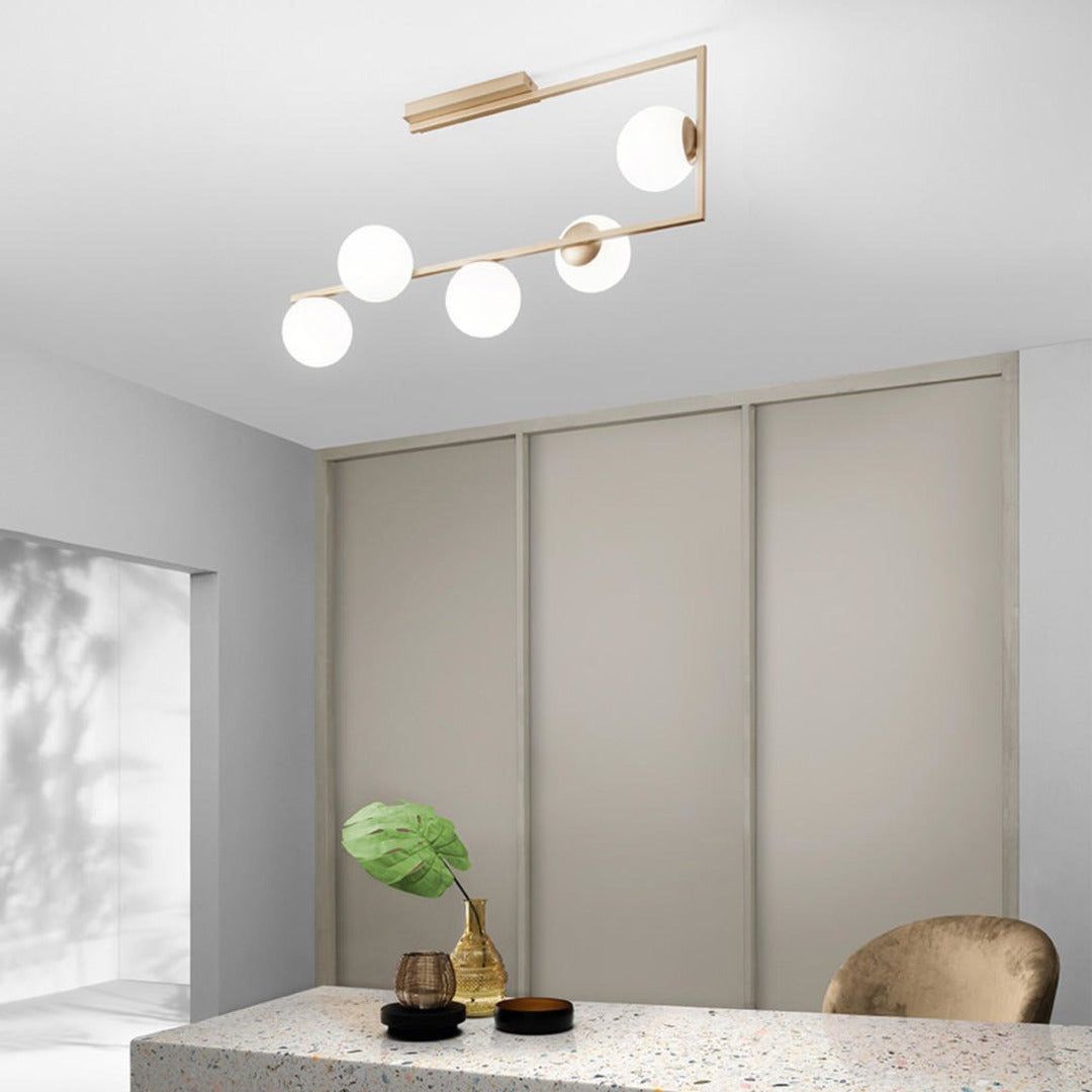 Plafoniera 5 Luci con sfere in vetro soffiato - Oro o Nero - art MONILE PL5
