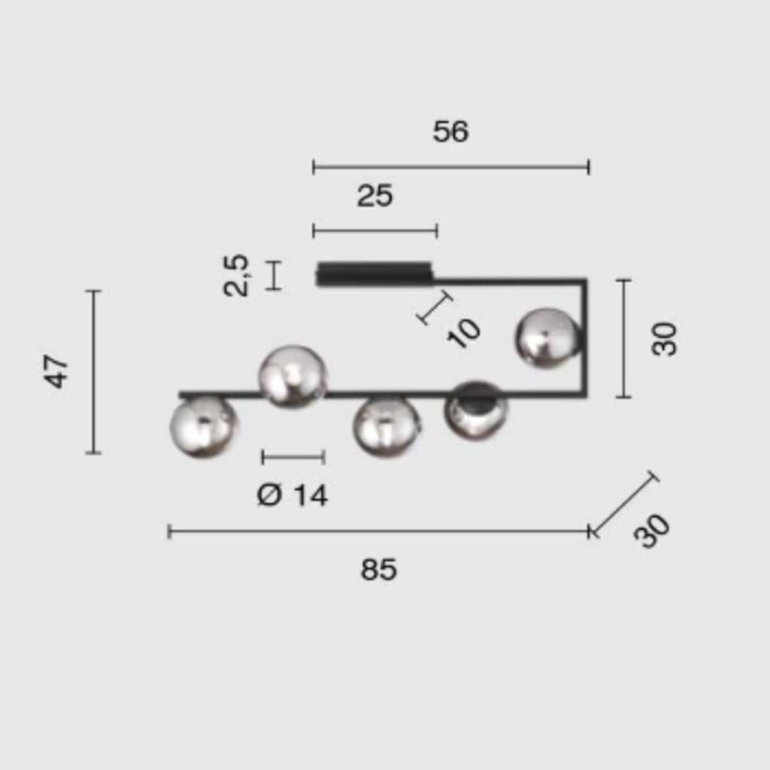 Plafoniera 5 Luci con sfere in vetro soffiato - Oro o Nero - art MONILE PL5