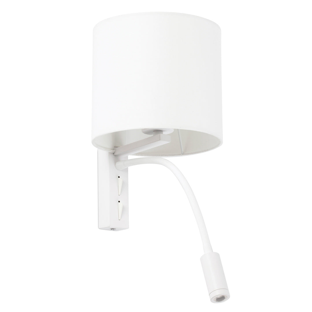 Applique bianco da comodino paralume con puntatore led bianco cod. 64322